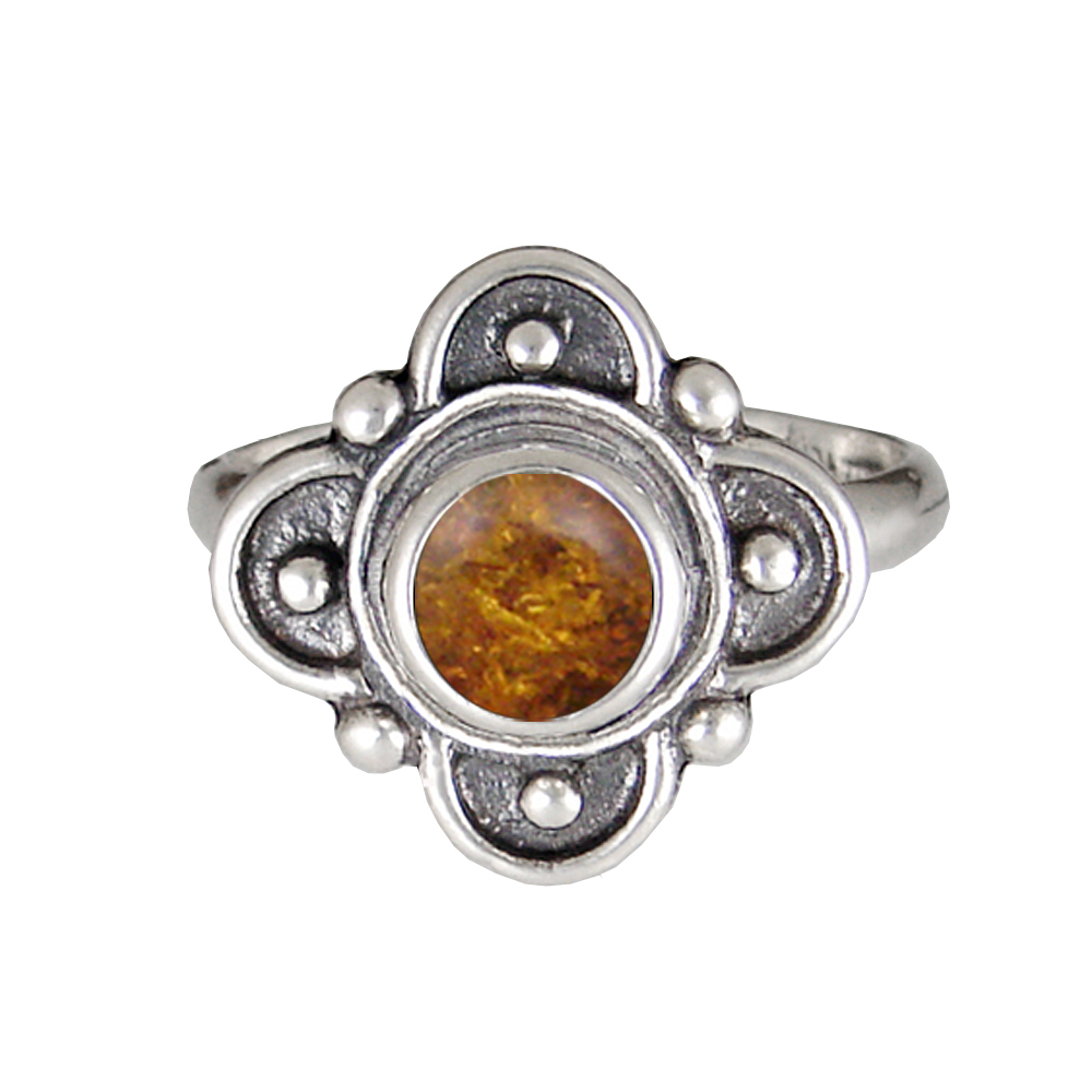 Sterling Silver Gemstone Ring With Amber Size 7
